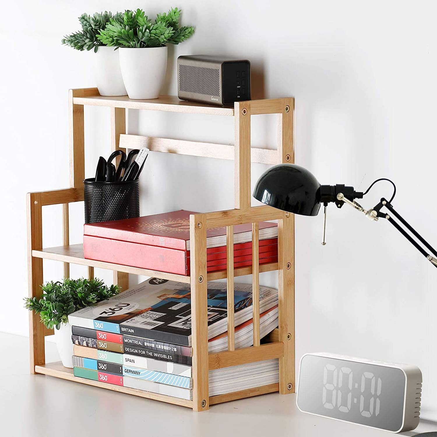 Bamboo Spice Rack Kitchen Countertop Organizer Storage Shelves-3 Tier Standing Pantry Shelf with Adjustable Shelf